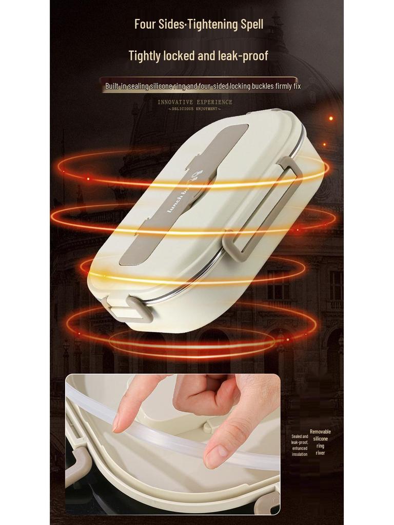 Герметичный термоланч-бокс из нержавеющей стали 304 для офиса и школы, квадратный бенто-бокс пищевого качества.