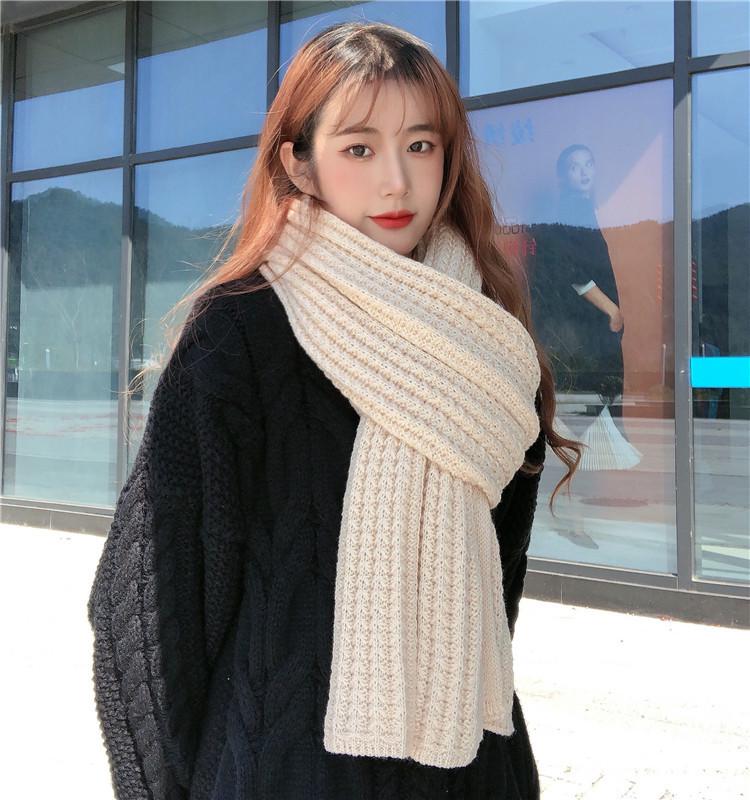 Korean Style Knitted Wool Scarf - Unisex, Thick & Warm for Autumn/Winter