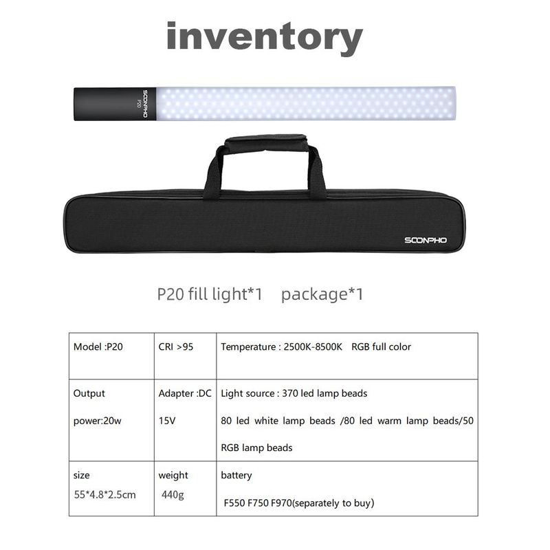 SOONPHO P20 Ручной светодиодный светильник RGB 2500K-8500K для видеосъемки, красочный светильник для ледяной палочки с батареей типа C для фотосъемки YouTube