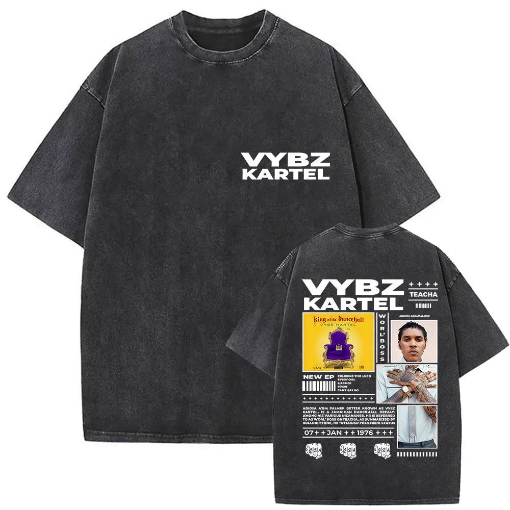 Vintage Washed Vybz Kartel World Tour 2025 Merch T Shirt Mens Gothic Hip Hop Oversized Tshirts 100 Cotton Tshirt Streetwear