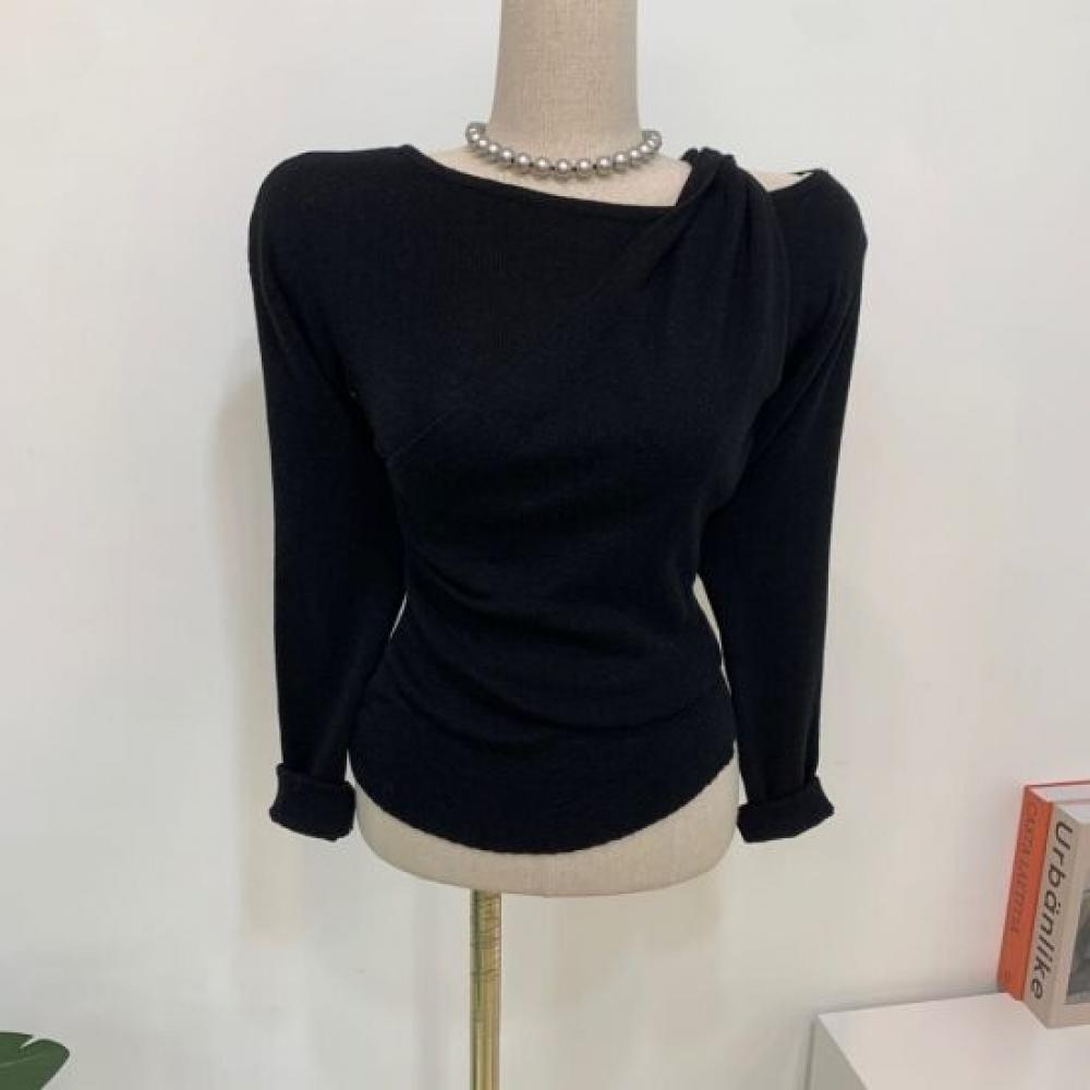 C S In The Room Zoe Wool twiSt baSiC plaIn Wide neCk Long Sleeve Knit 4Color C