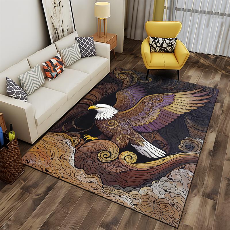 Eagle Pattern Carpet with Abstract Art Design in Brown and Black Tones Suitable for use as an anti-slip for living room bedroom sofas