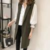 Осень-весна женский жилет с отложным воротником двубортный свободный без рукавов до колена карманы кардиган сплошной цвет повседневная одежда жилет пальто