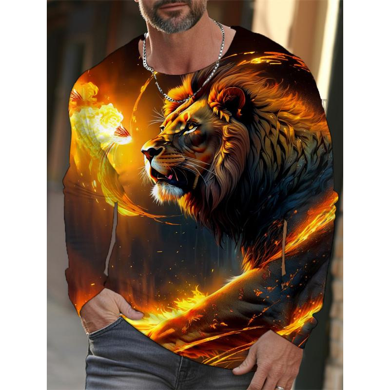The Mens Long Lion Graphic Sleeve Tshirt For Men Clothing Casual Mens Top Tees Fashion Animal 3d Full Printing Streetwear