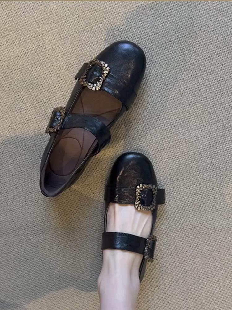 Fashion Women Shoes 2025 Spring Autumn New Vintage Soft Sole Buckle Strap Mary Jane Shoes Fashion Comfort Metal Decoration Ballet Shoes
