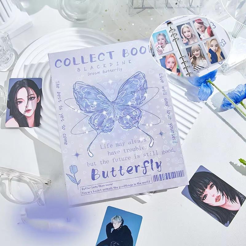 Y2K American Retro Pink Black Butterfly Idol Card Альбом Эстетическая лазерная обложка Girl Kpop Фотокарта Сборник Книга 3 дюйма
