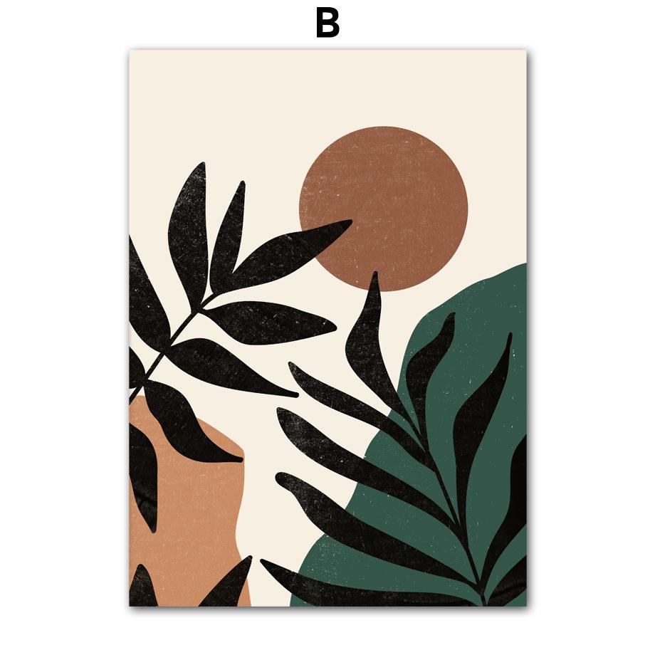 Бохо Геометрические фигуры Листья Солнце Постеры и принты Холст Картина Скандинавские абстрактные настенные картины Гостиная Домашний декор