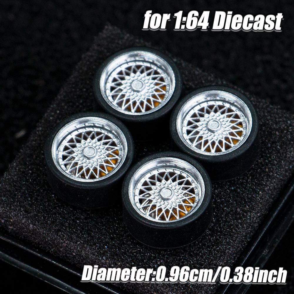 1:64 Scale Model Car Wheels Rims 4pcs 1Set 3D Printed Resin Rims with Rubber Tires for MINI GT Tomica JDM Car Upgrade