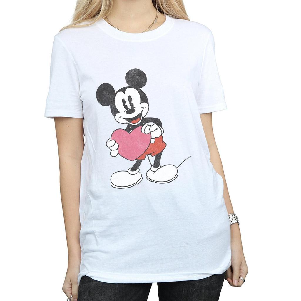 Disney Womens/Ladies Mickey Mouse Valentine Heart Cotton Boyfriend T-Shirt