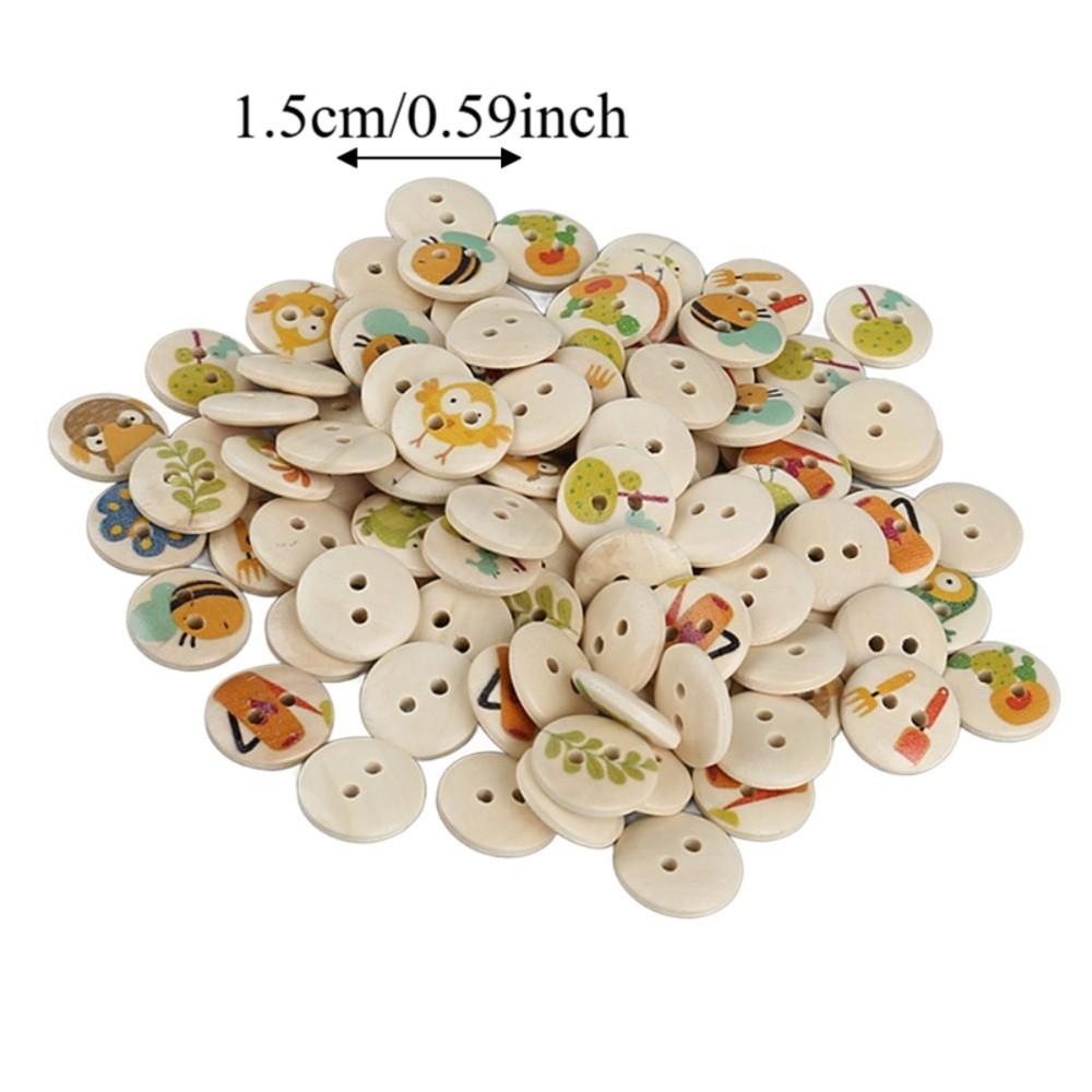 100pcs Mixed Color Decorative Wooden Buttons 2 Holes Mixed Printing Buttons DIY Projects