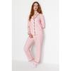 Вязаный пижамный комплект с флисовой подкладкой и рубашкой в розовую полоску с узором Thmaw24pt00050