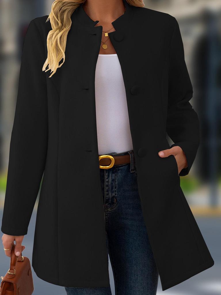 Европейское женское повседневное шерстяное пальто большого размера 2025 года с воротником-стойкой, средней длины - Осенне-зимняя коллекция