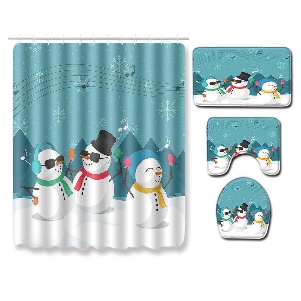 Christmas Bathroom Four-Piece Combination Set Household Door Mat Bedroom Floor Mat Living Room Carpet