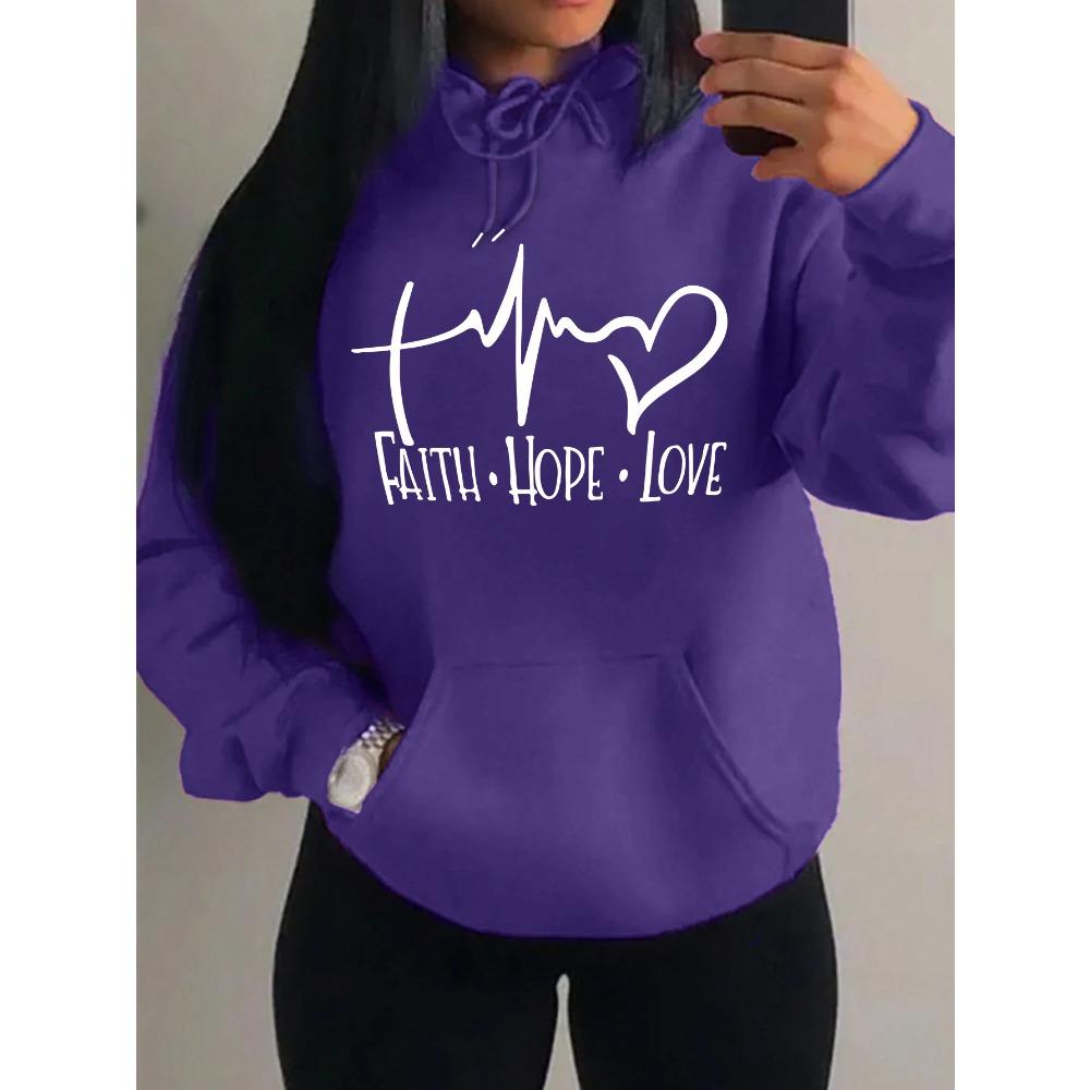 Faith Hope Love Letter Graphic Women Hoody Street Casual Loose Hoodies Autumn Fleece Pullover O-Neck Clothing Female