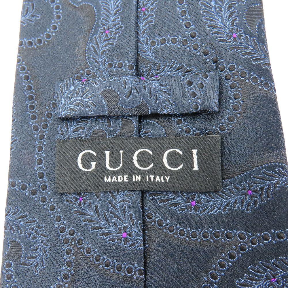 Used GUCCI tie Gloss Paisley Pattern silk Navy system purple business