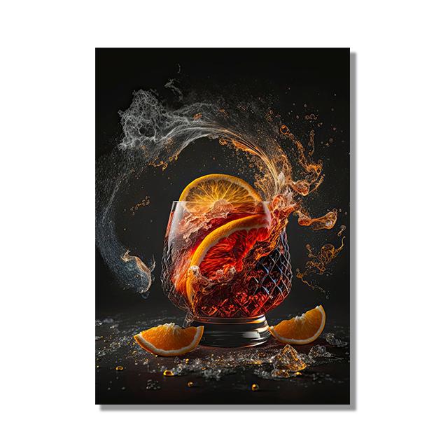 Retro Cocktail Explosion Canvas Painting, Whiskey, Iced Juice, Ice Tea Drinks, Posters Prints,Club, Restaurant, Bar, Home