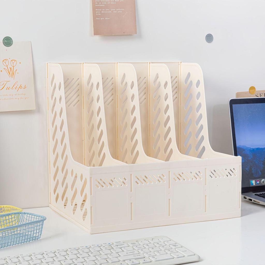 Четырехколончатый офисный стеллаж для документов с держателем для ручек Утолщенный настольный органайзер для хранения документов и канцелярских принадлежностей Эффективный рабочий аксессуар