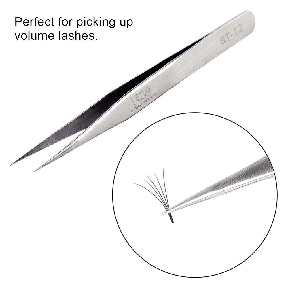 2pcs Stainless Steel Eyelash Extension Tweezers Volume Lashes Straight Curved Pick Up Eyelashes Individual Tweezer Makeup Tool