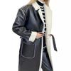 European, American Autumn and Winter Casual Leather Thickened Trench Coat, Loose Fashion Coat for Women