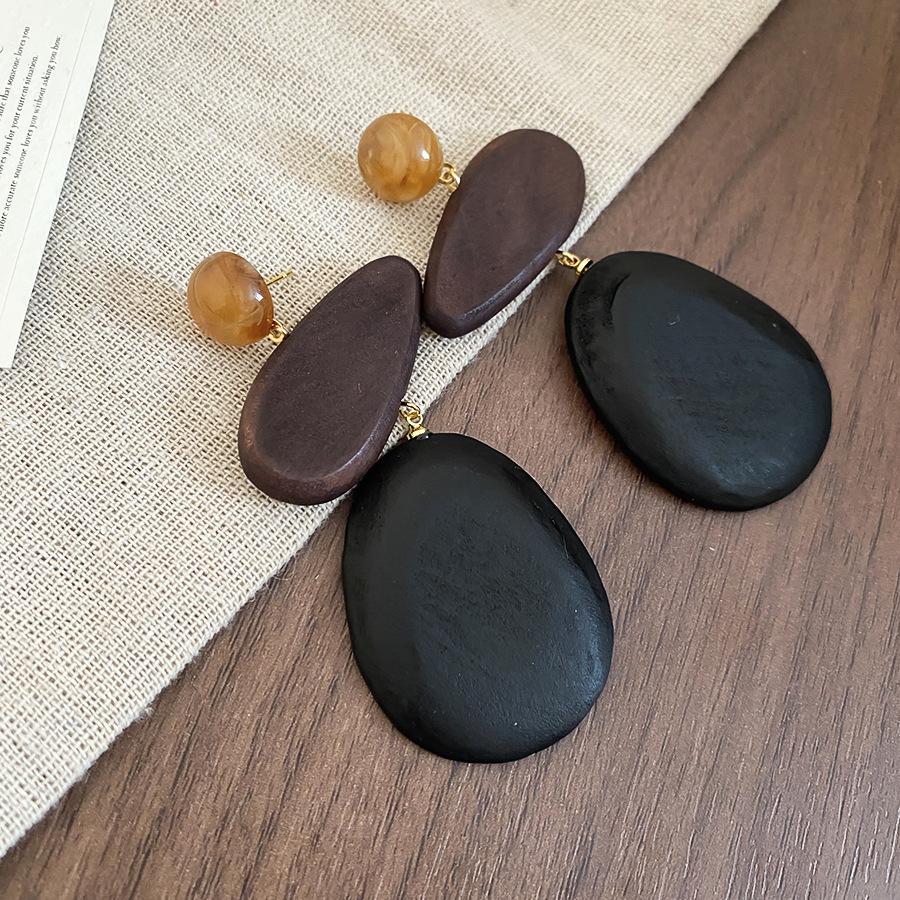 Ethnic Style Wood Resin Dangle Earrings for Women Geometric Water Drop Round Heart-shaped Earrings Personality Charm Jewelry C1