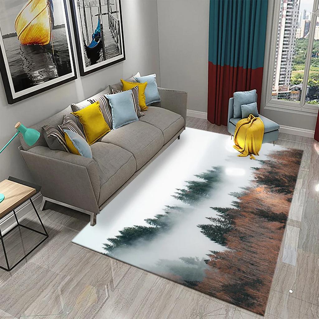 Дымчатый Лес Ковер Зеленые Деревья Горный Ковер Натуральный Пейзаж Прямоугольные Ковры Коврики для Йоги Декор для Спальни Гостиной Придверный Коврик