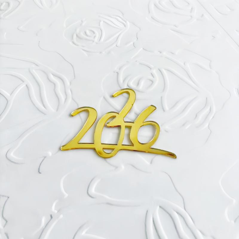 1pc Gold 2026 New Year Cake Topper Xmas Cupcake Topper Christmas New Year Party Cake Decorations
