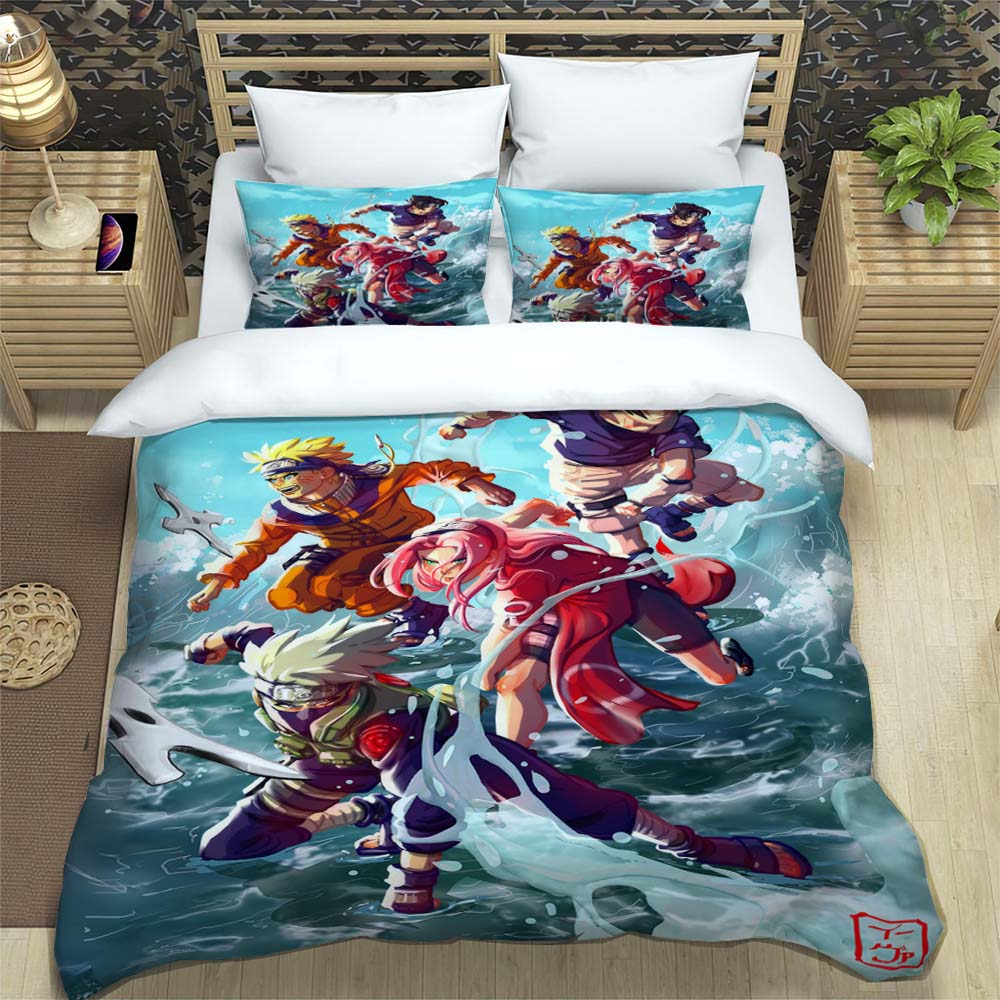 New 3D-Printed Cartoon Anime Uzumaki Naruto Bedding Set – Duvet Cover Set – A Luxurious Gift for Teens, Suitable for Double/Sing