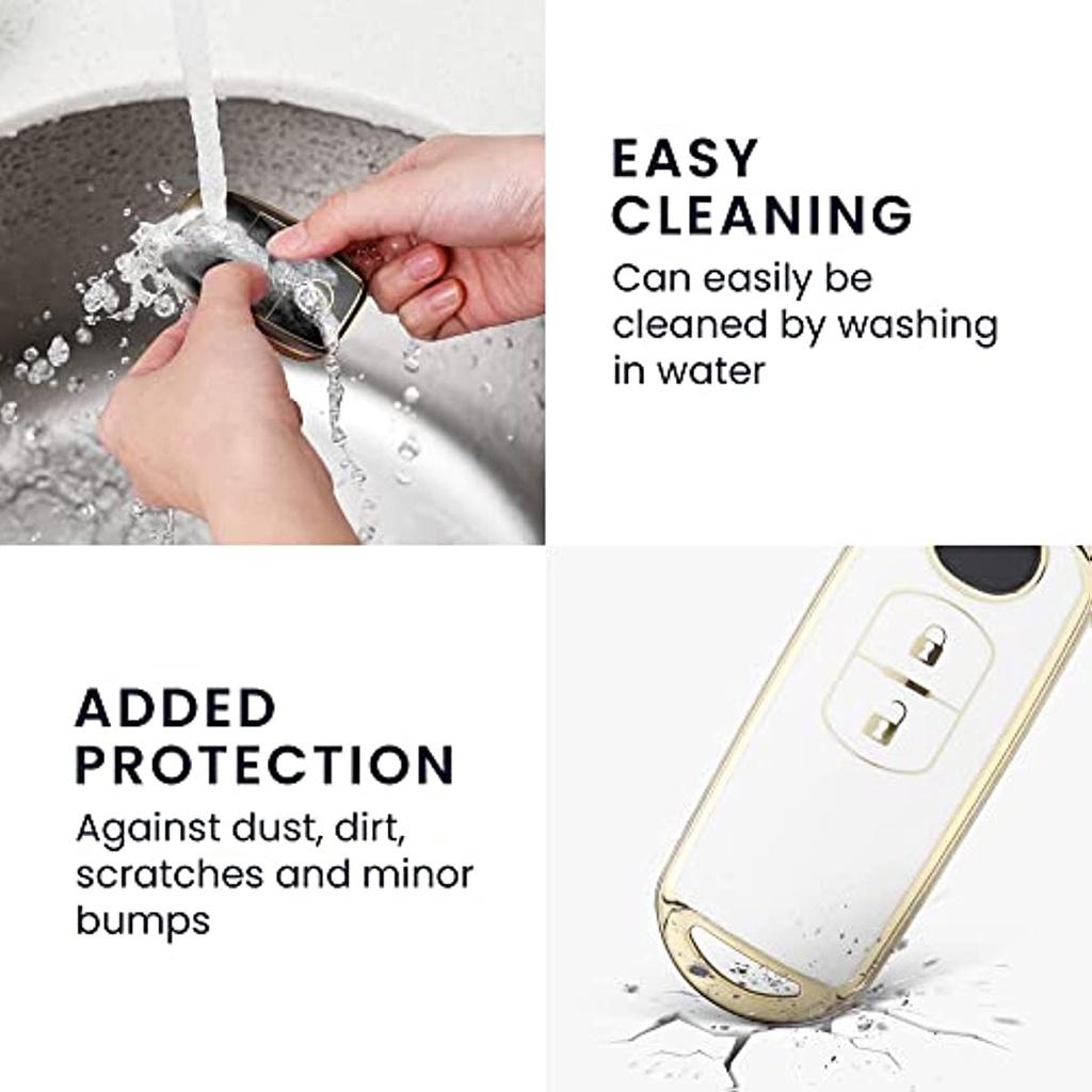 Чехол для автомобильного ключа, совместимый с автомобильным ключом Mazda 2-кнопочный Keyless Go — силиконовый чехол для ключа — белое золото