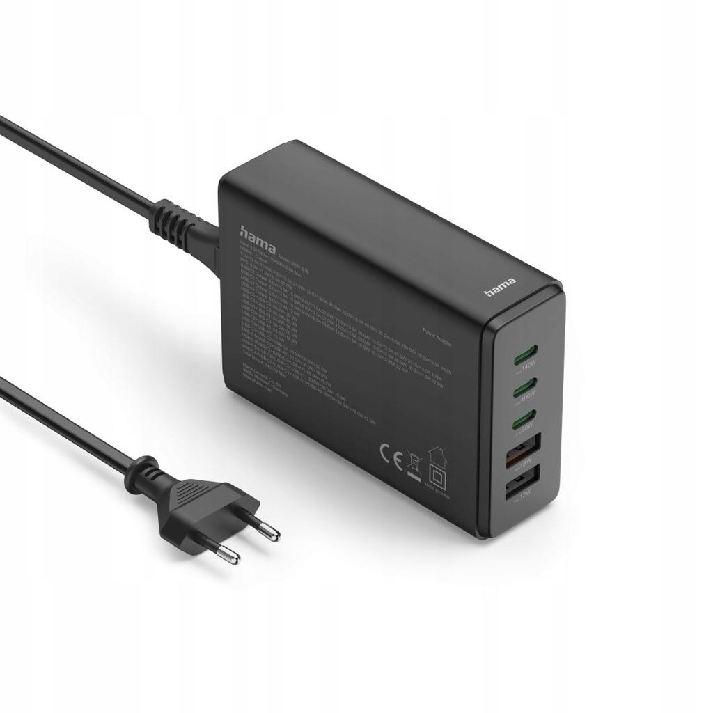 Hama 140W Wall Charger 3Xusb-C 2Xusb-A Qc/Pd Black 1 Pc