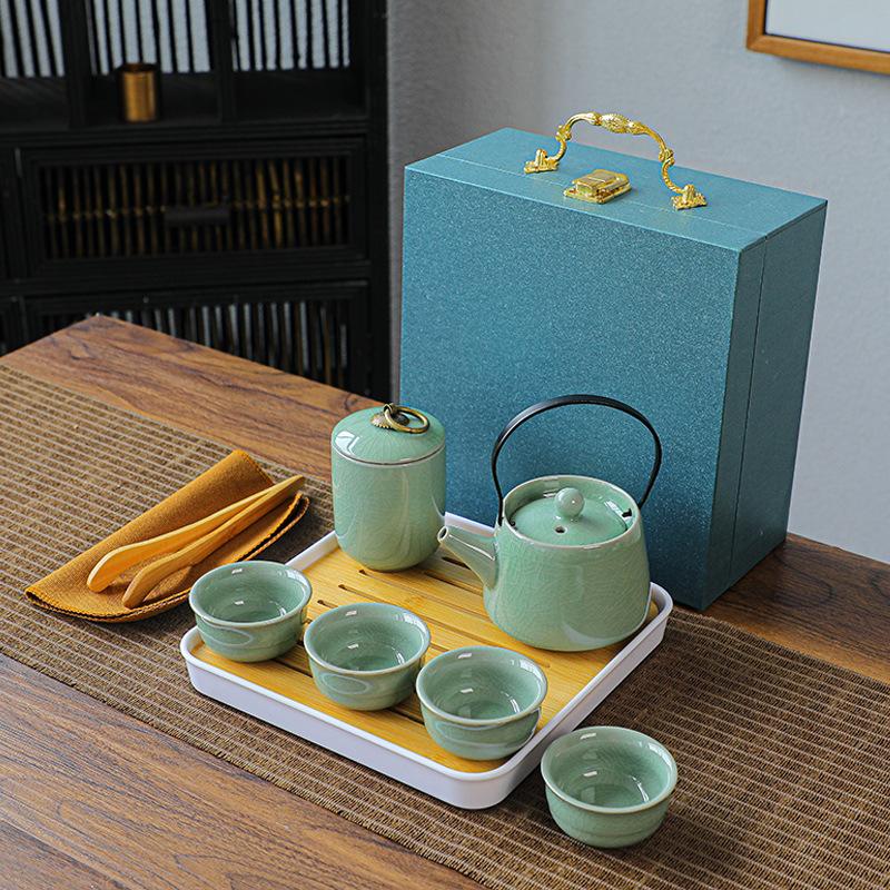 Travel Portable Kung Fu Tea Set Gift Tea One Pot Four Cups Tea Tray Office Porcelain Carving