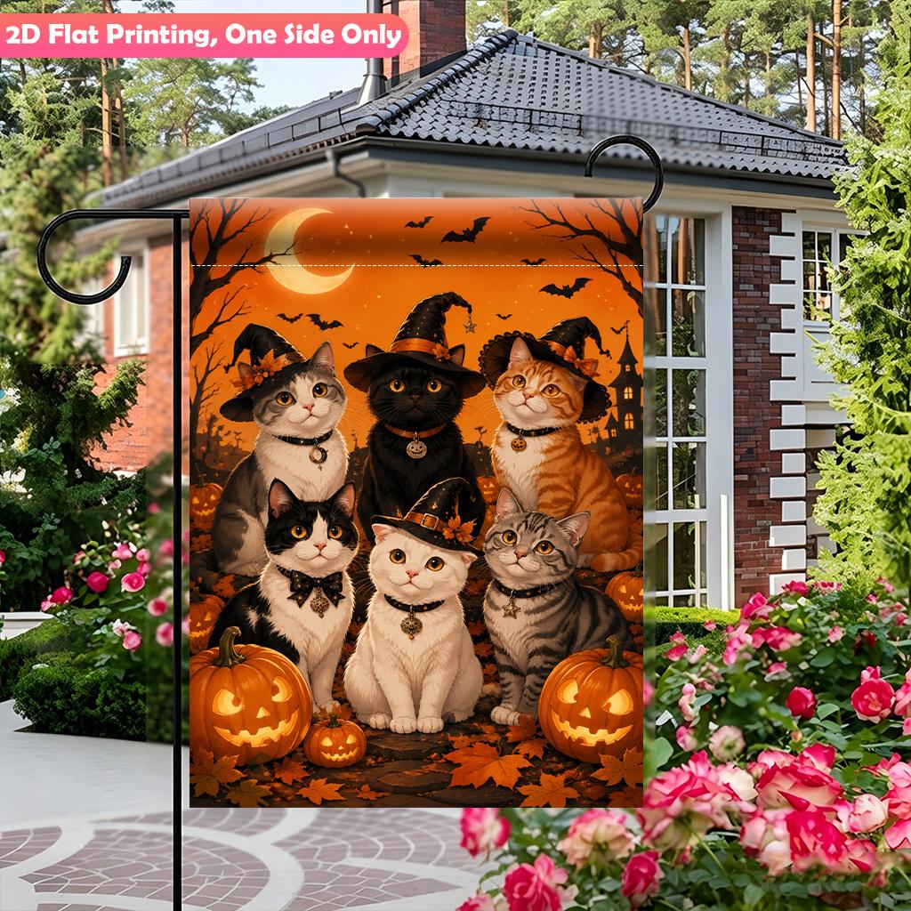 Halloween Cats Gather Together Durable Garden Flag - Polyester, Outdoor Yard Decor