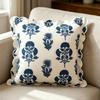 Elegant Blue And White Print Square Pillowcase With Embroidered Accent And Fade Resistant Materials