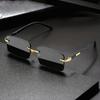 Stylish Rimless Rectangle Fashion Glasses for Men & Women - Trendy Black Lens with Golden-Tone Metal Frame