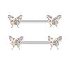1 Pair Butterfly Nipple Barbell 14g Crystal Nipple Piercing Nipple Jewelry Heart Nipple Ring Bar Stainless Steel Body Piercing for Women