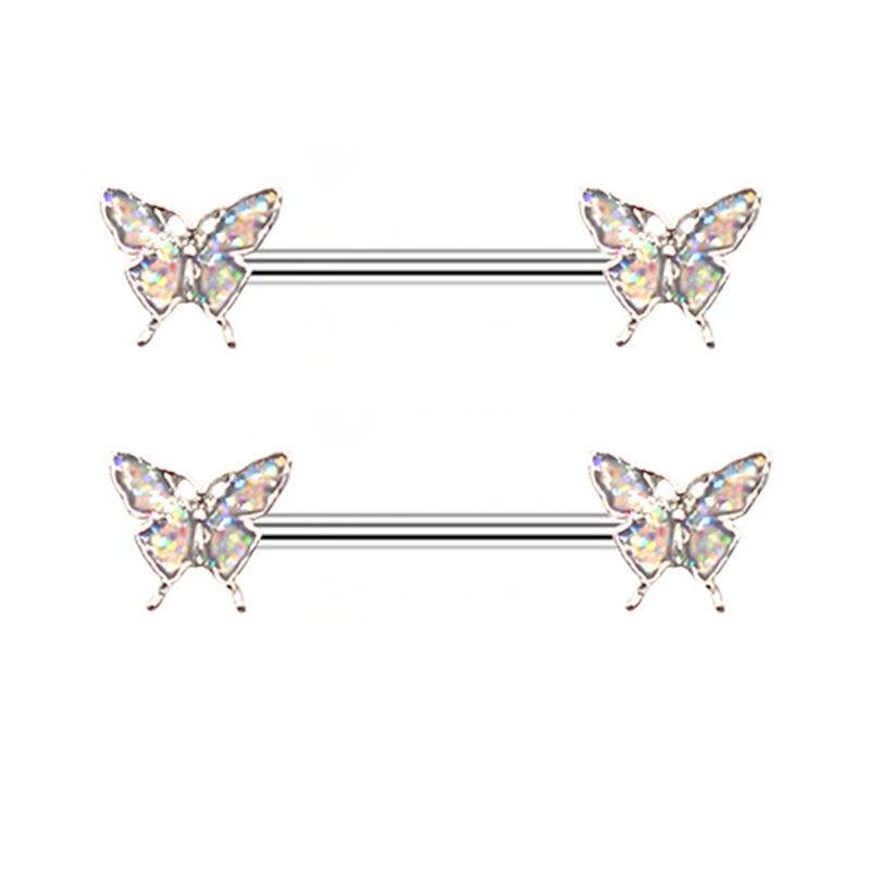 1 Pair Butterfly Nipple Barbell 14g Crystal Nipple Piercing Nipple Jewelry Heart Nipple Ring Bar Stainless Steel Body Piercing for Women