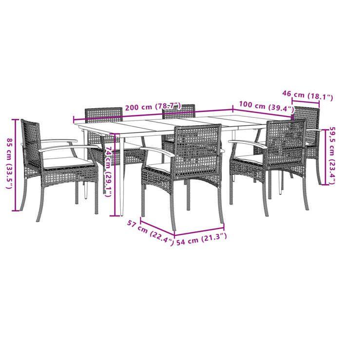 VidaXL Ensemble à Manger de Jardin avec Coussins 7 pcs, Table et Chaise de Terrasse, Meubles de Patio, Mobilier d'Extérieur, 3213629