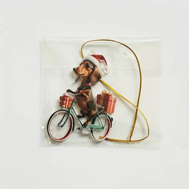 Украшения для рождественской елки, реалистичный щенок, едущий на велосипеде, подвеска, 2D, плоский, с двойной печатью, акрил