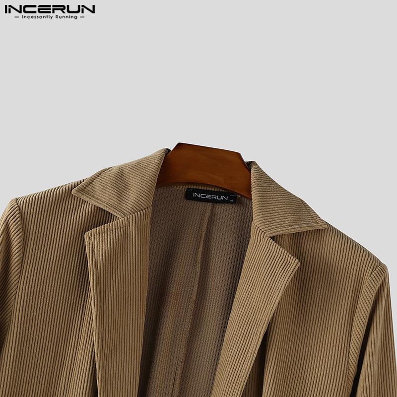 INCERUN Autumn Winter Men Lapel Neck Long Sleeve Open Front Long Corduroy Cardigan Coatsx