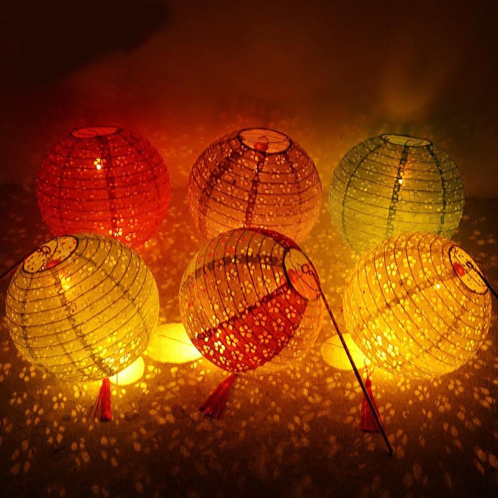 DIY Mid-Autumn Festival Portable LED Lantern Paper Lantern Hollow Lantern Home Path Garden Decor