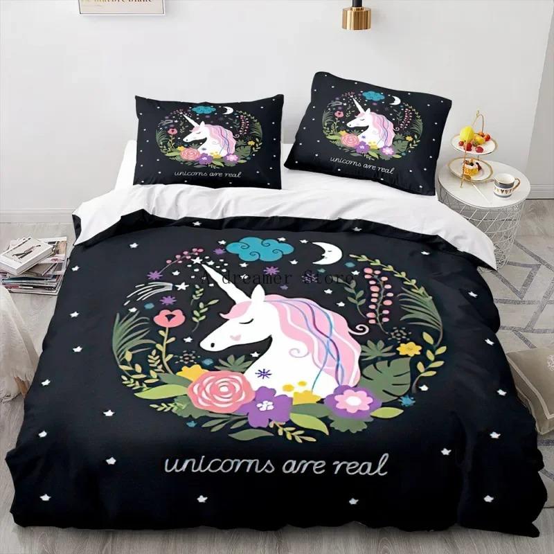 Kids Rainbow Horse Duvet Cover Cartoon Unicorn Bedding Set For Children Baby Crib Duvet Cover Set Pillowcase Lovely Bed Linens