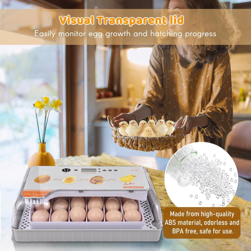 Digital Egg Incubator 20 Eggs Poultry Hatcher with Auto Egg Turning Temperature Control LED Light