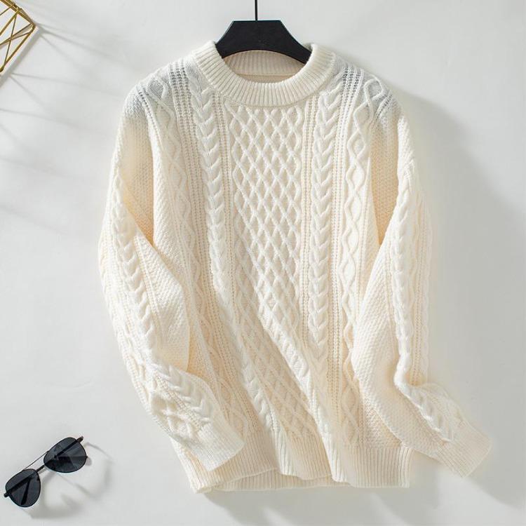 Женский объемный свитер крупной вязки с косами, пуловер, с круглым вырезом, с длинными рукавами, однотонный, повседневный, вязаный топ на осень