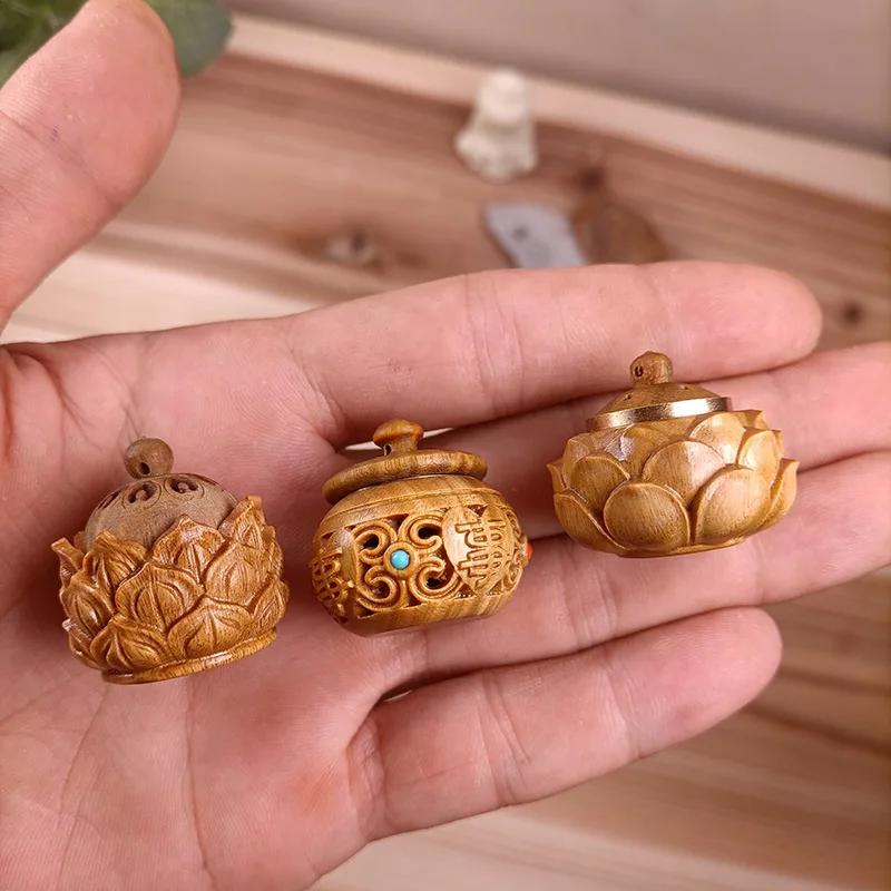 Флакон для духов из натурального дерева, расширяющийся, мини-сандаловое дерево, портативная герметичная банка, подвеска, контейнер для помандеров, таблетница