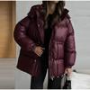 Solid Zipper Drawstring Puffer Jacket Quilted Water Resistant Loose Winter Warm Women Outerwear Daily Causal Coat