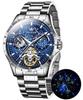 Мужские стильные автоматические часы с механическим механизмом, роскошный циферблат «Звездное небо», скелетный дизайн, водонепроницаемые, синие