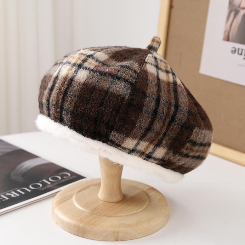 Ретро берет в клетку 2025 - Унисекс шляпа художника для осени/зимы, Теплая и модная