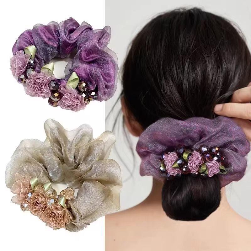 Элегантная сетчатая резинка для волос со сверкающими стразами, высококлассный роскошный аксессуар для волос для женщин, стиль 2025