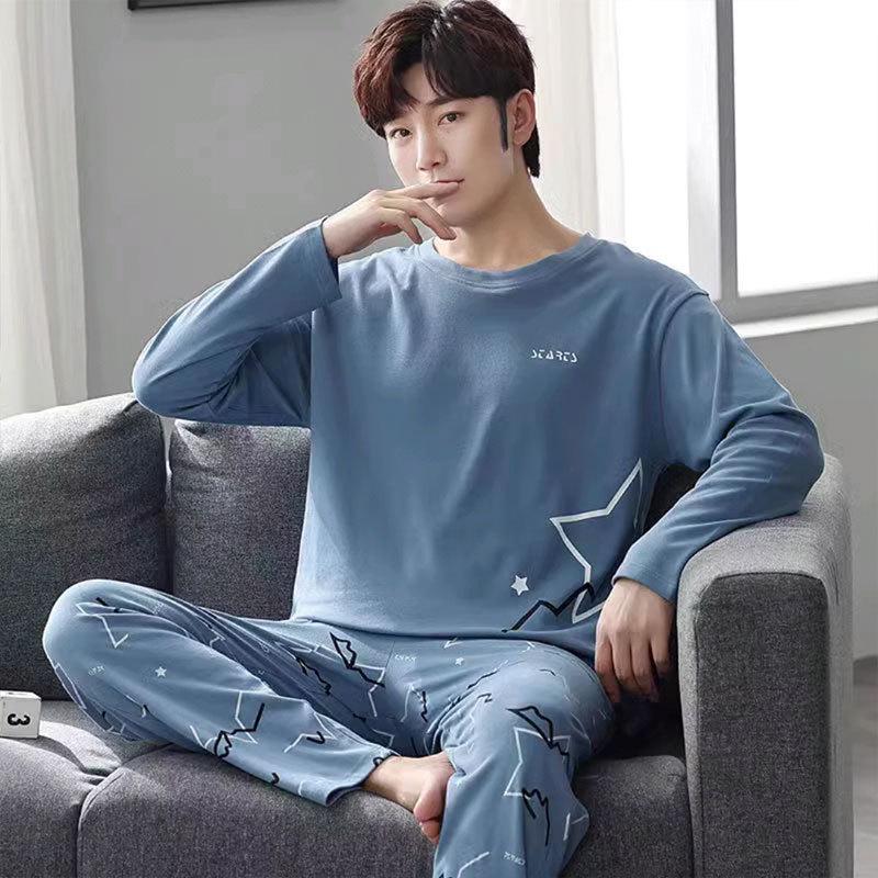 High-Quality Men's Korean-Style Loose Long-Sleeve Pajamas for Spring/Autumn – Casual, Versatile Homewear Set