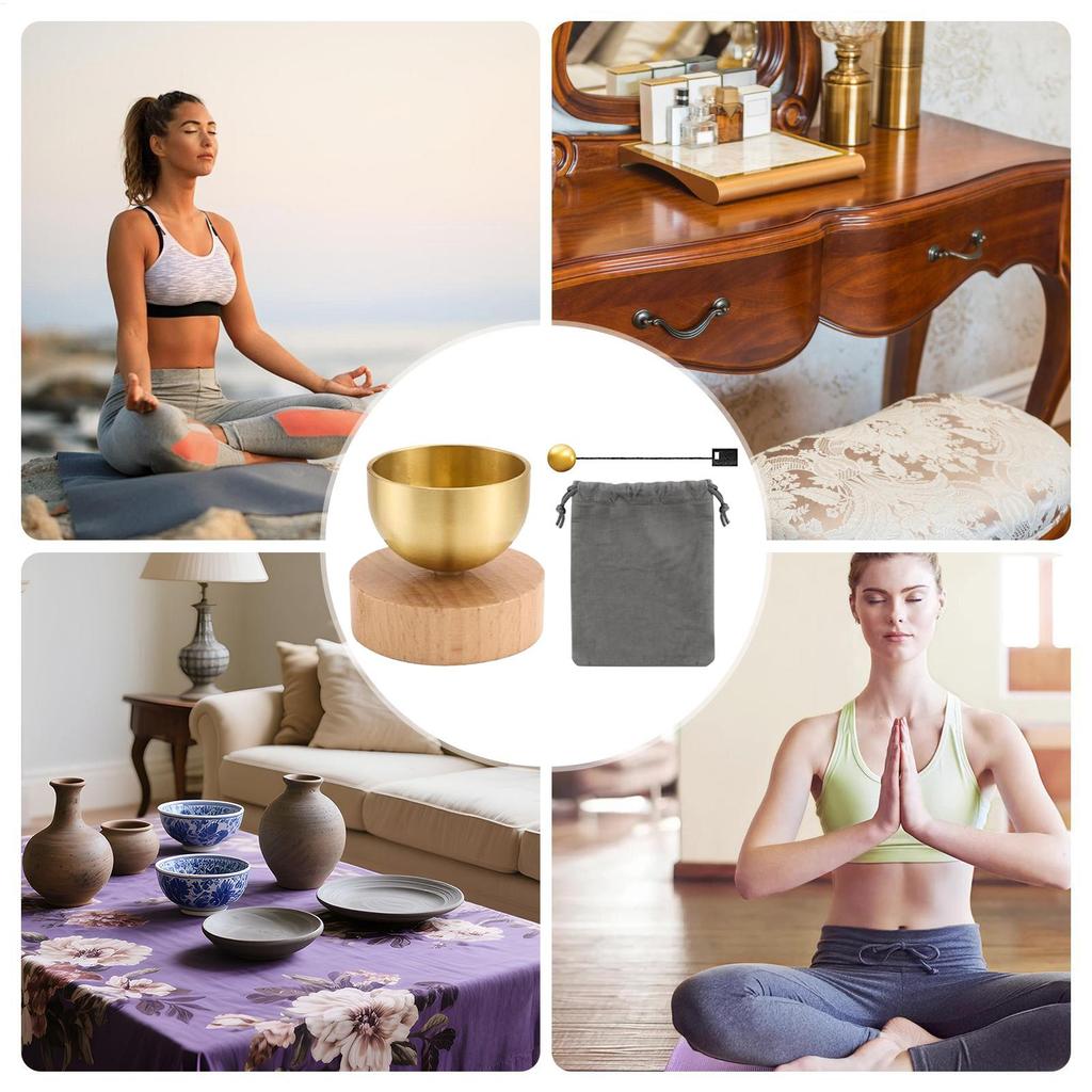 Поющая чаша с деревянной подставкой, чаша для звуковой терапии и медитации для релаксации, йоги, осознанности, декор для домашней студии, спальни