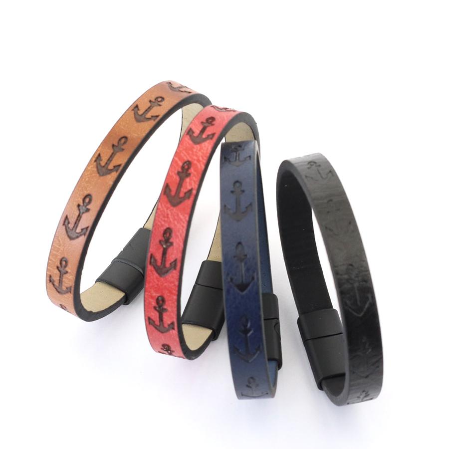 Alloy Handmade Leather Bracelet Men Printed Anchor Braslet Magnet Clasp Vintage Sports Wrist Guard Jewelry Gift Homme Pulsera